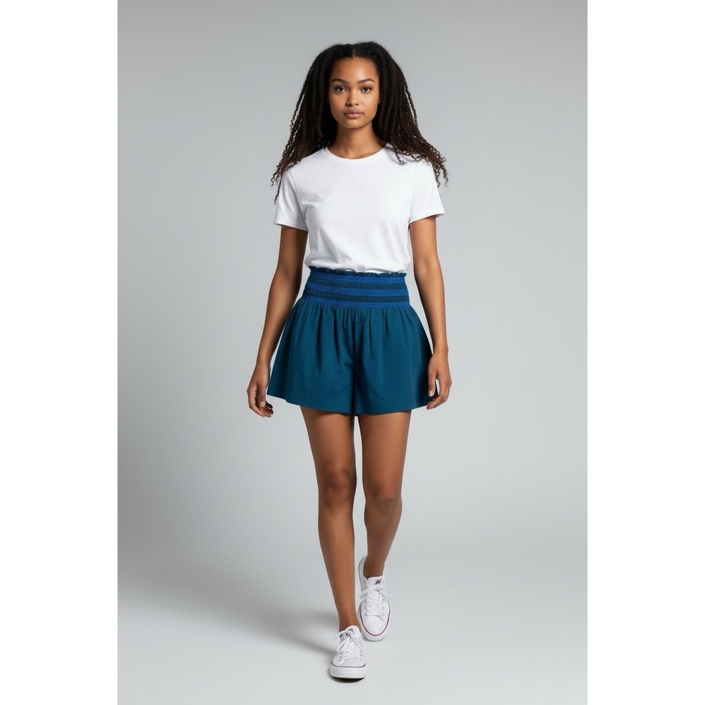Anthropologie Celandine Pull-On Shorts Womens XS Blue High Rise Smocked Cotton